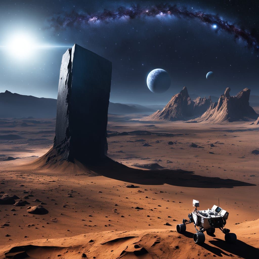 Martian Rover Encounters Giant Obsidian Monolith