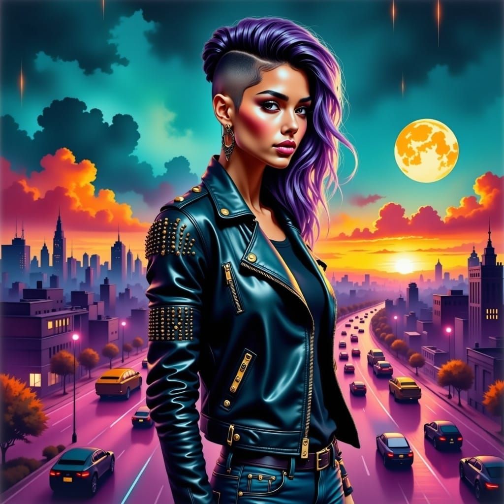 Cyberpunk Woman in Futuristic Cityscape