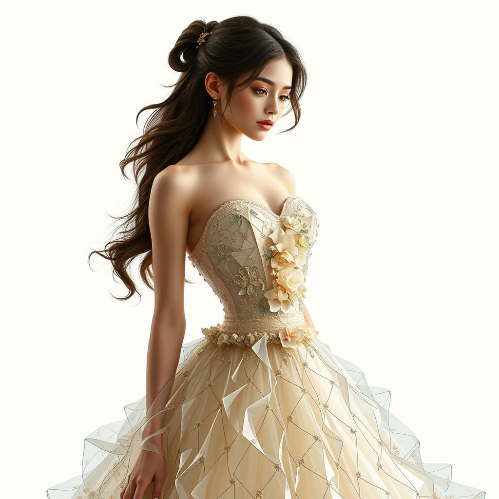 Beautiful Woman in Detailed Glass Dress