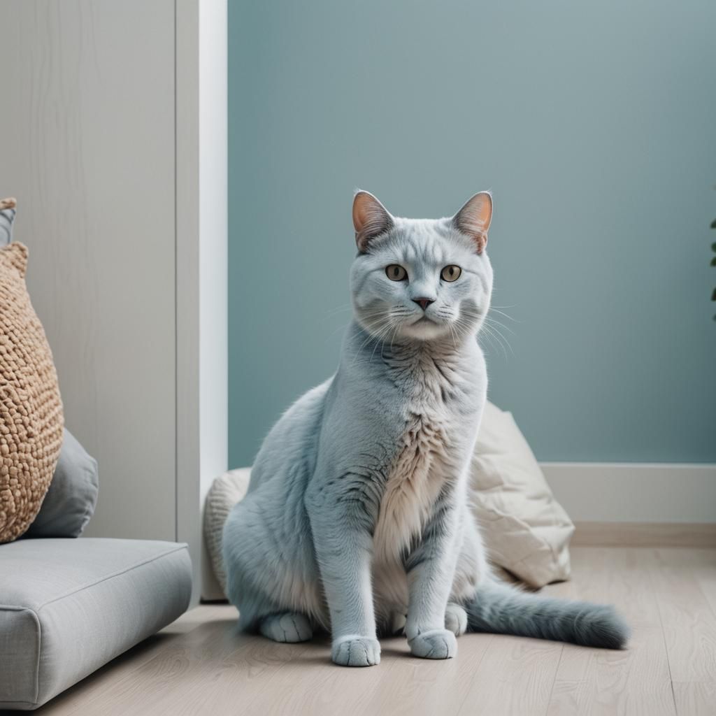 Light Blue Cat in a Modern House