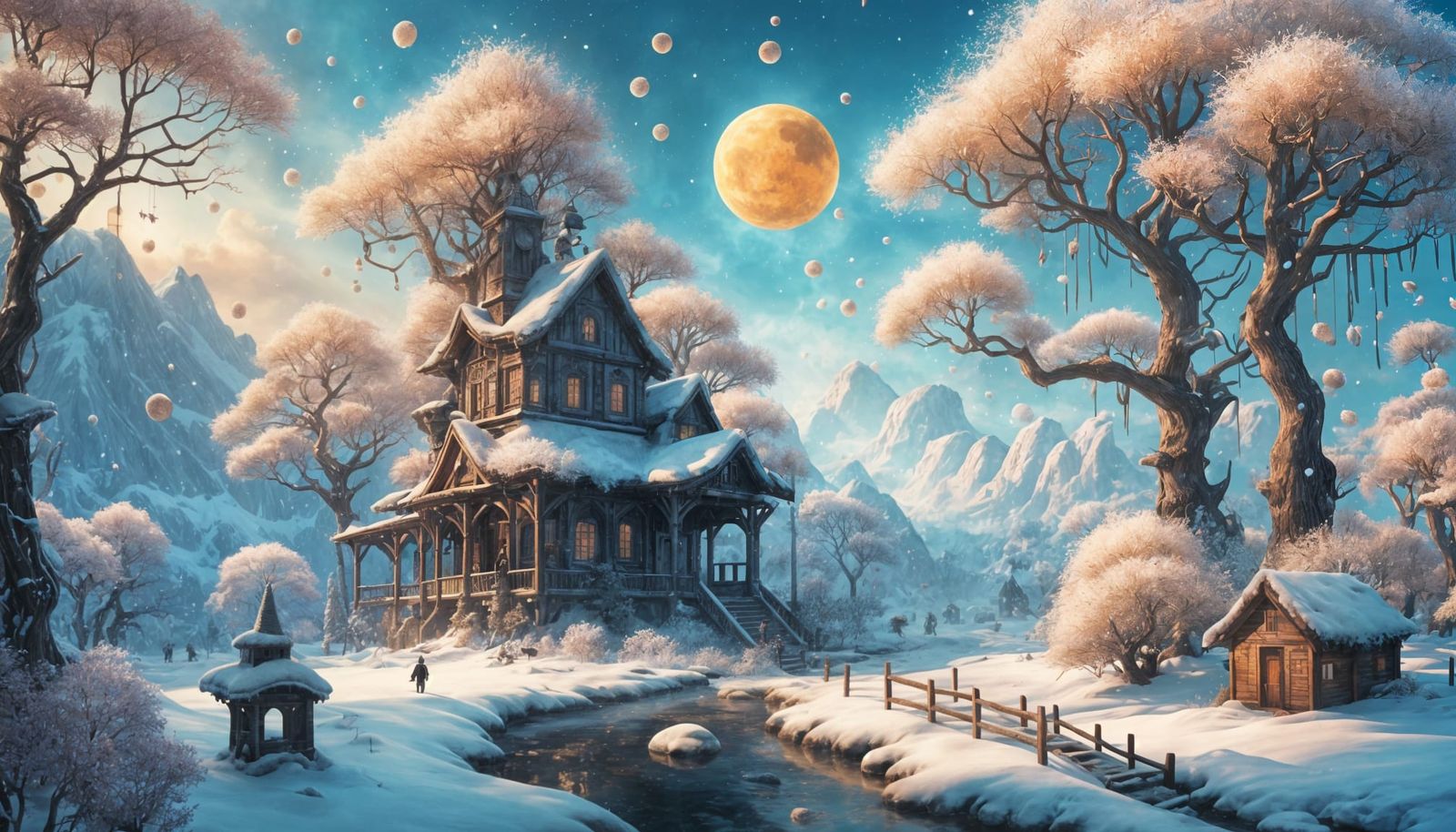 Surreal Winter Trees in Vibrant Sunset Light