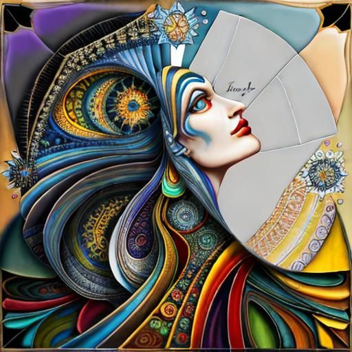 Kaleidoscopic Fractal Mandala in Symmetrical Tile Pattern