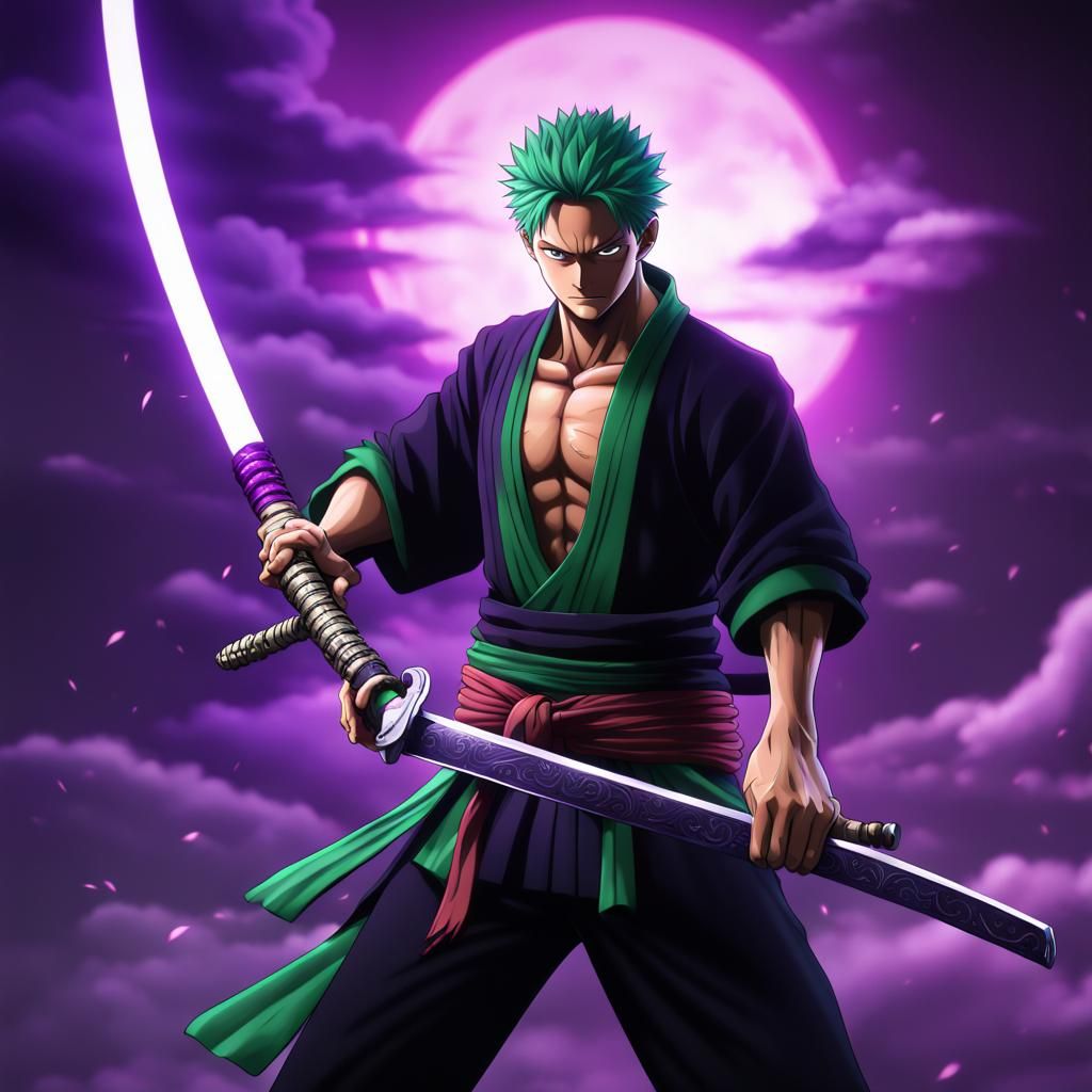 Anime Zoro/Luffy Fusion with Nine Purple Katanas