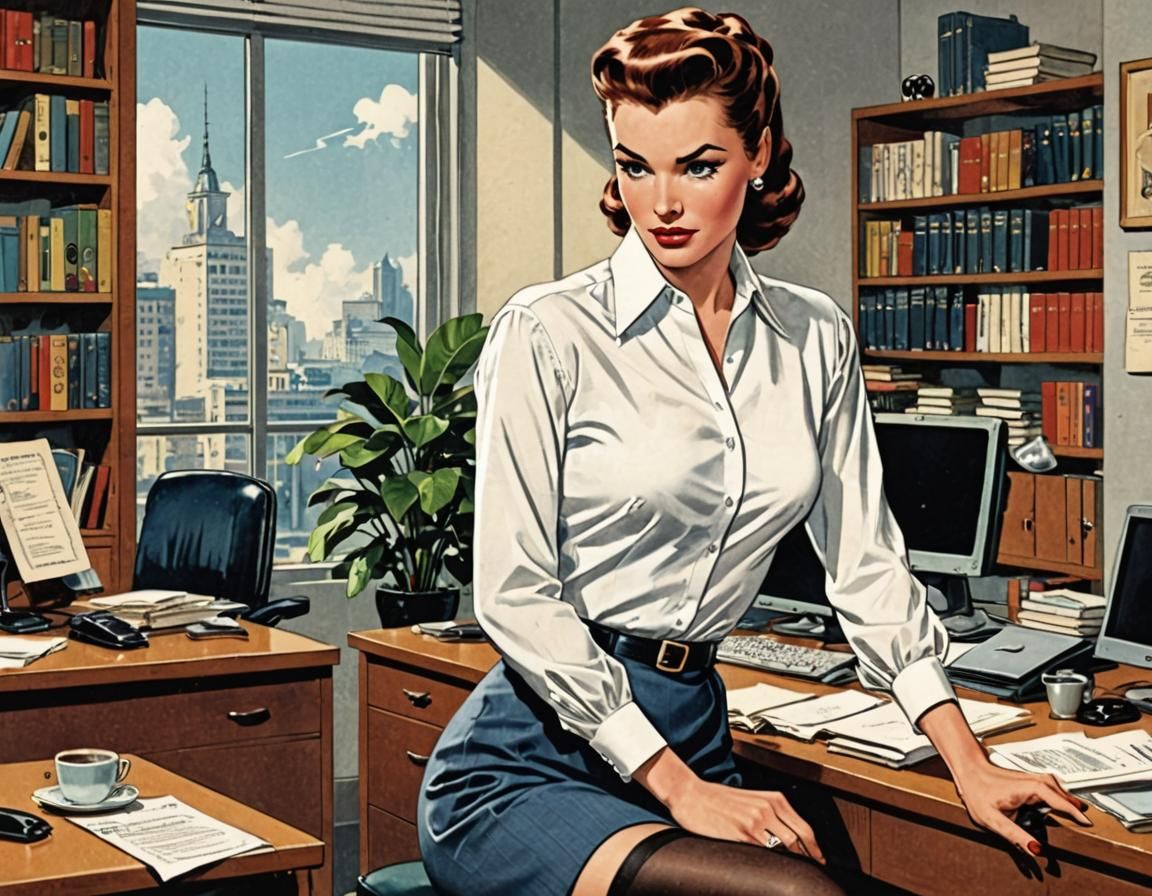 Comic Book Style French Lady in Office