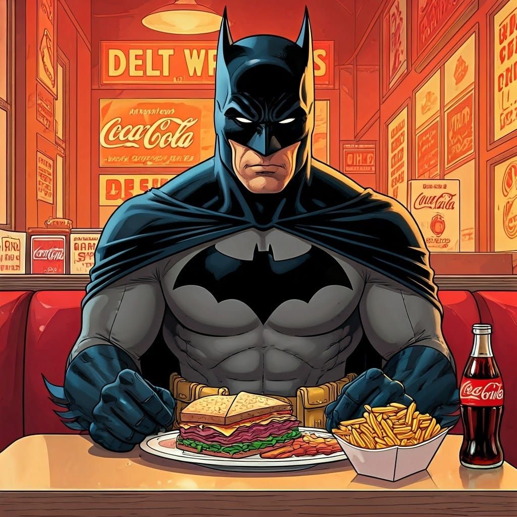 Batman Enjoys a Reuben Sandwich in a New York Deli