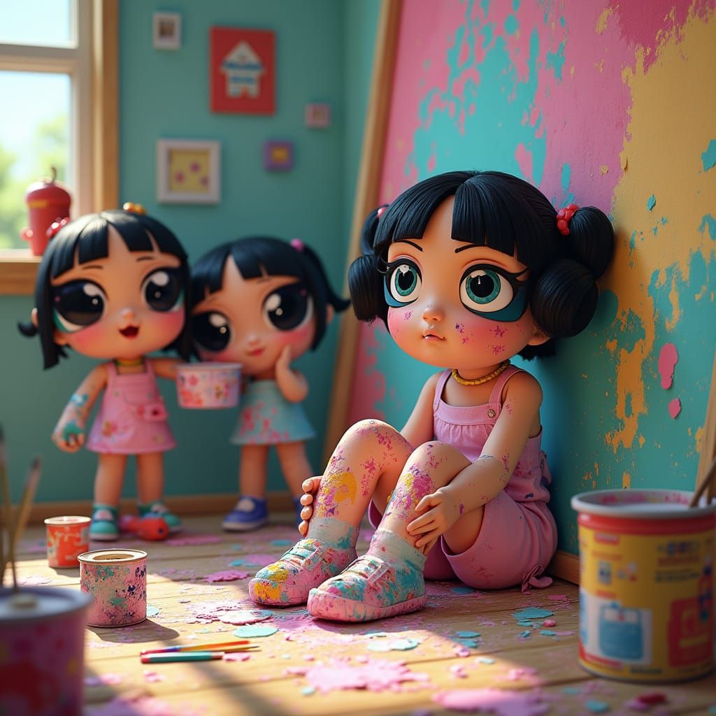 Powerpuff Girls in Whimsical Art Studio