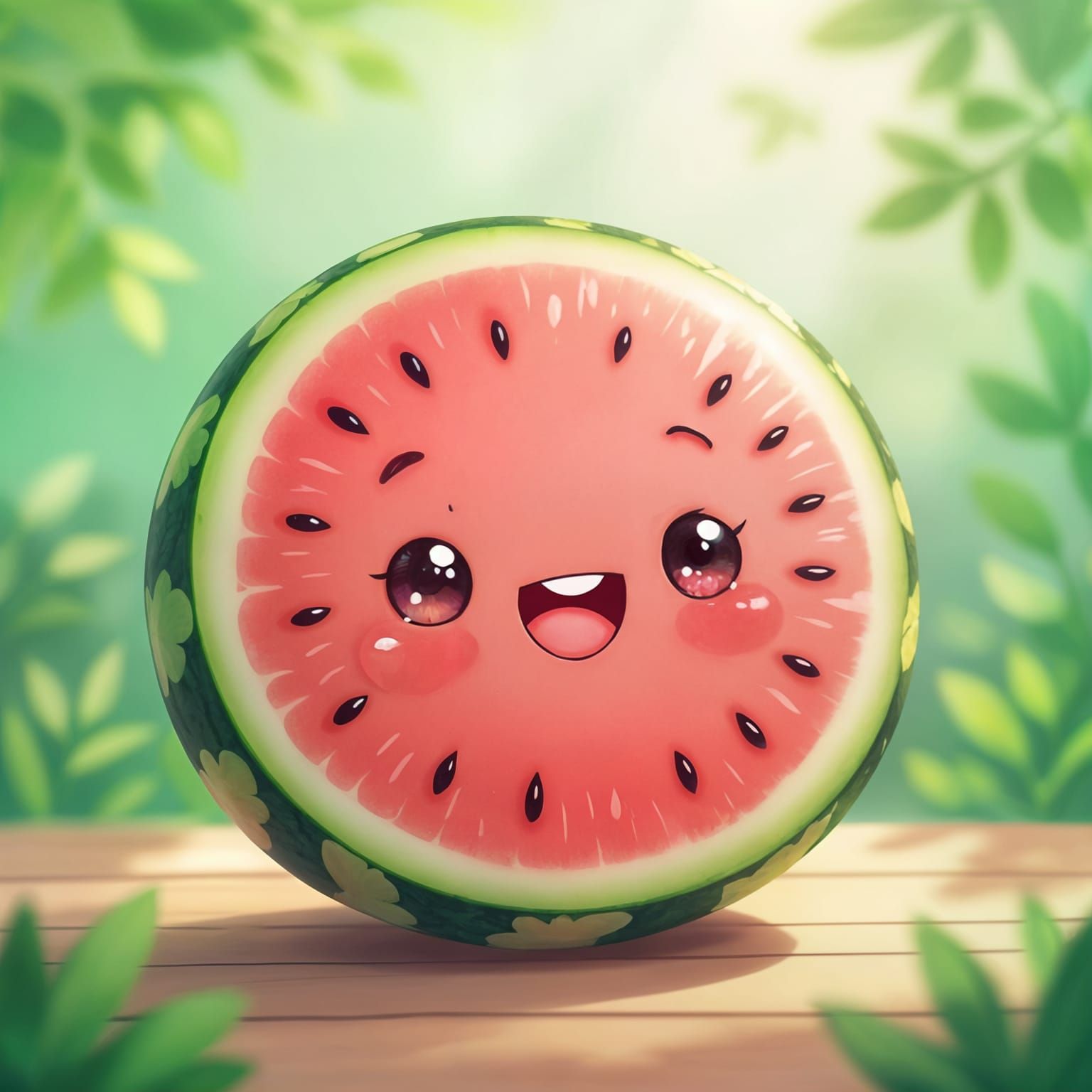 Cheerful Watermelon Smiling Joyfully in Kawaii Style