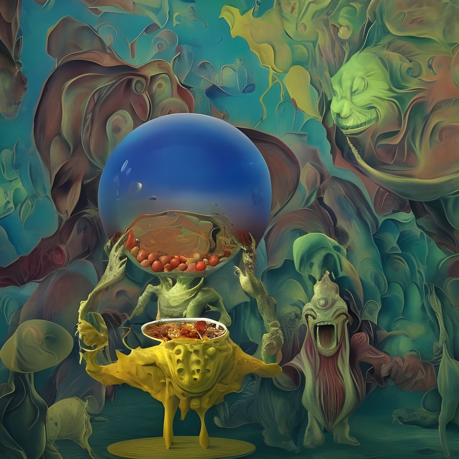 Bizarre Feast: Hyperrealistic Sci-Fi Dreamscape