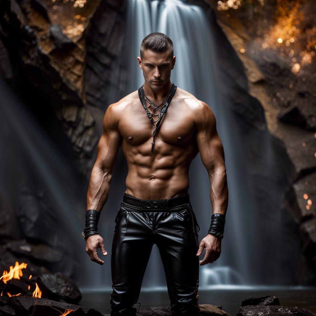 Athletic Figures in Leather with Golden Aura