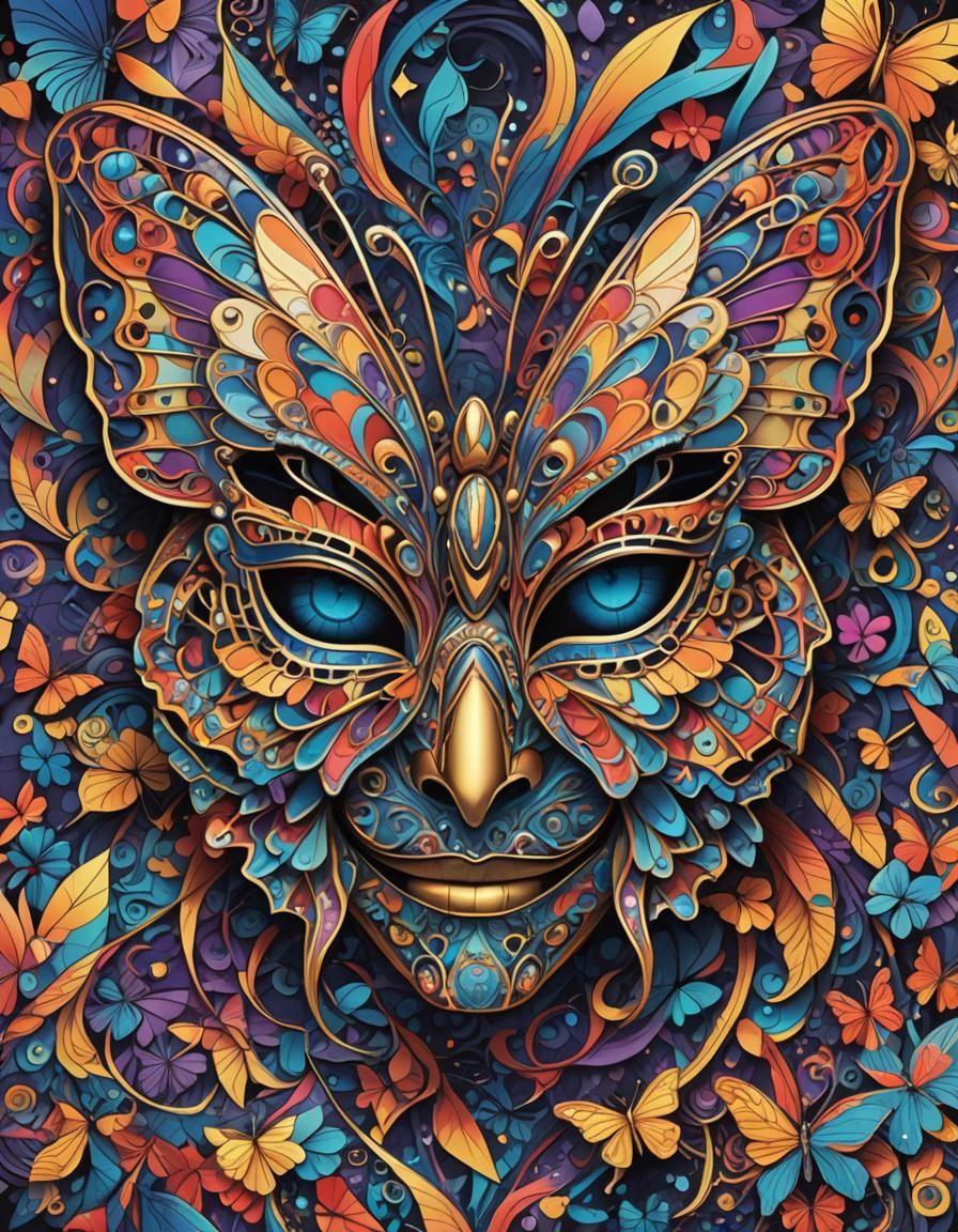 Psychedelic Anime Butterfly Mask in Geometric Style