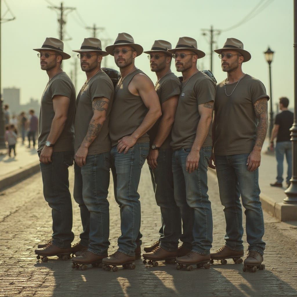 Epic Portrait of Futuristic Sextuplets in Roller Skates