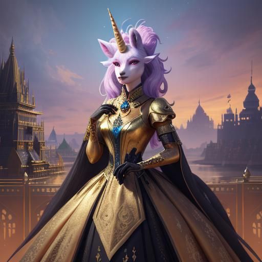 Golden Unicorn in a Palace, Digital Art