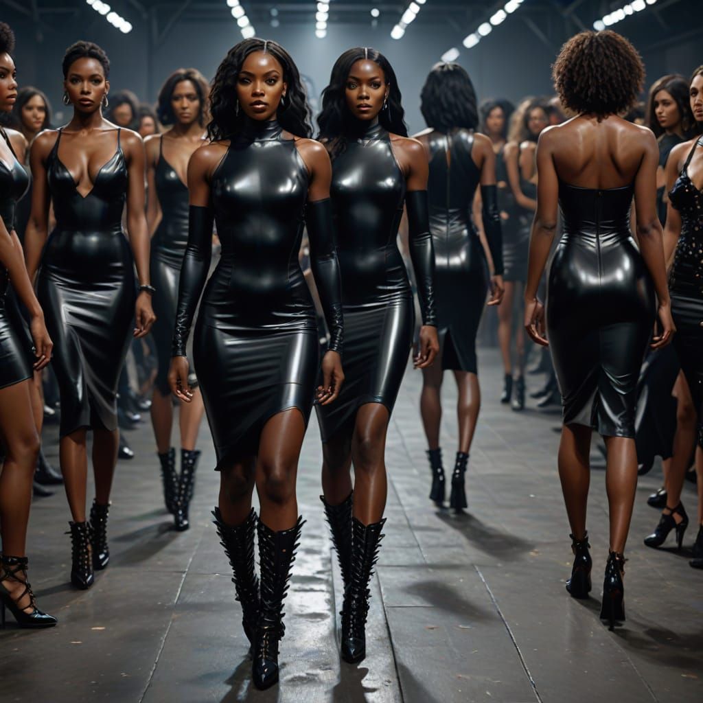 Sultry Black Fashionistas Strut Down the Catwalk in Metallic...