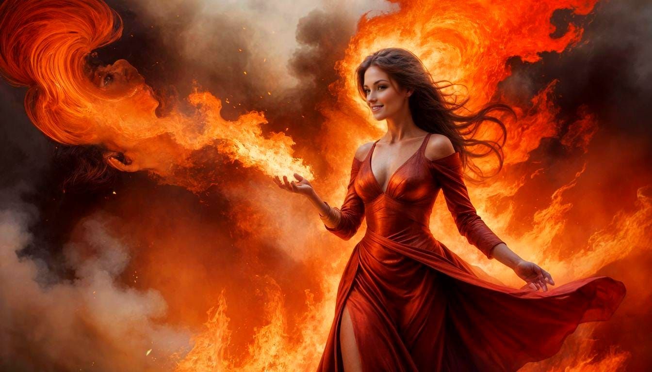 Ethereal Fire Mistress Fine-Art Painting