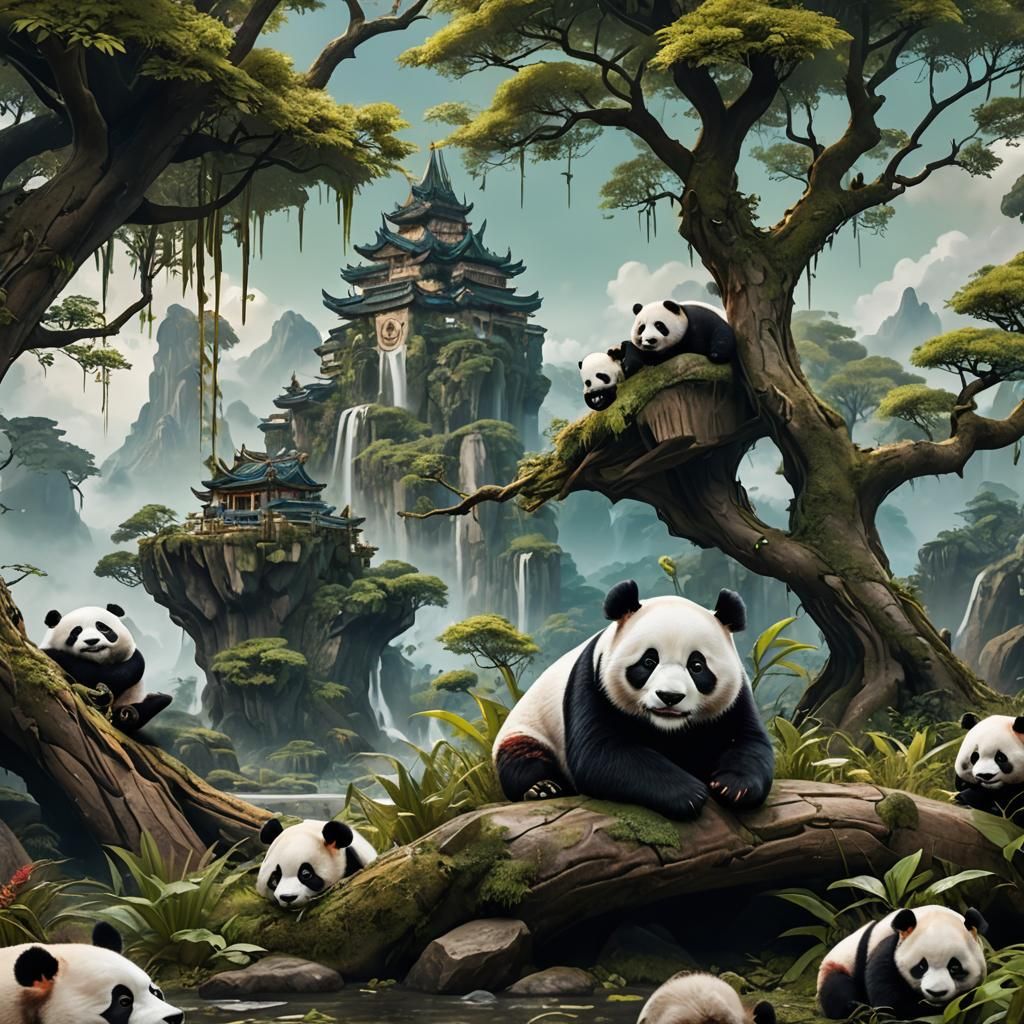 Sleepy Panda in Detailed Matte Painting