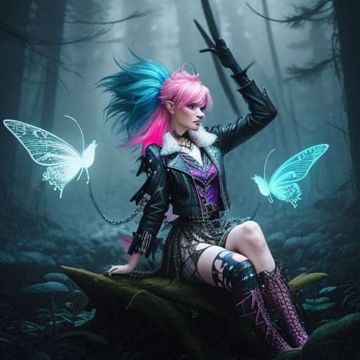Cyberpunk Fairy Princess in Misty Forest