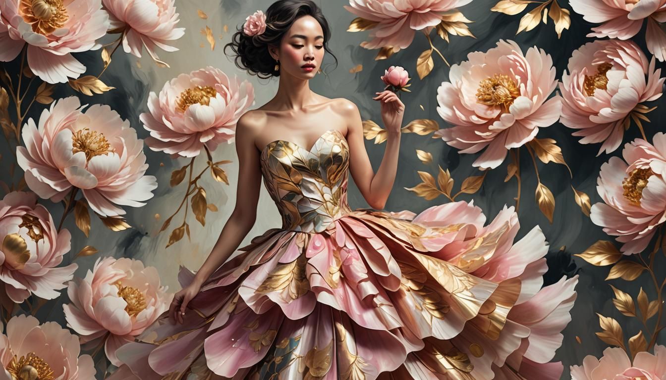 Peony Petal Dress: 3D Illustration in Pastel Colors