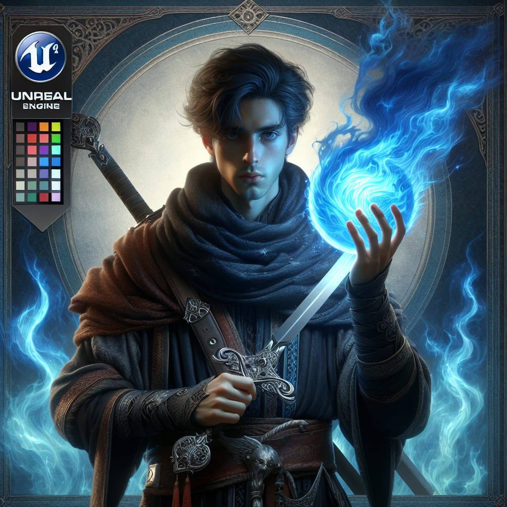 Mystical Man with Flaming Sword and Orb in 8K