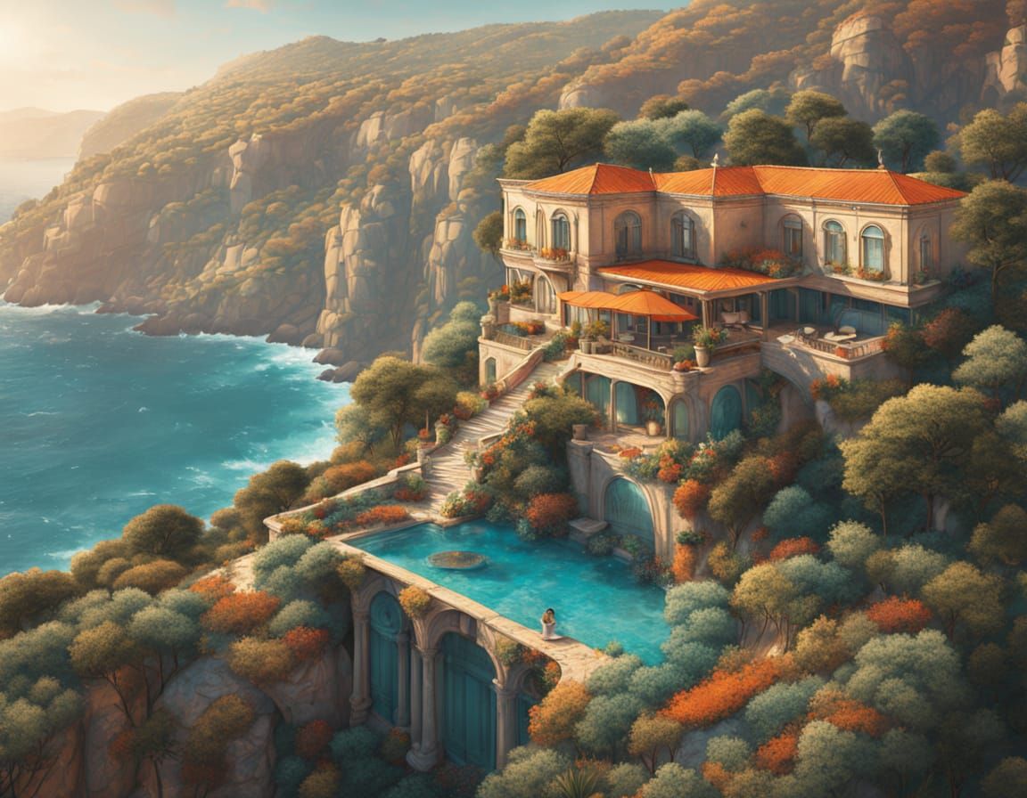 Mediterranean Mansion on Steep Slope Concept Art