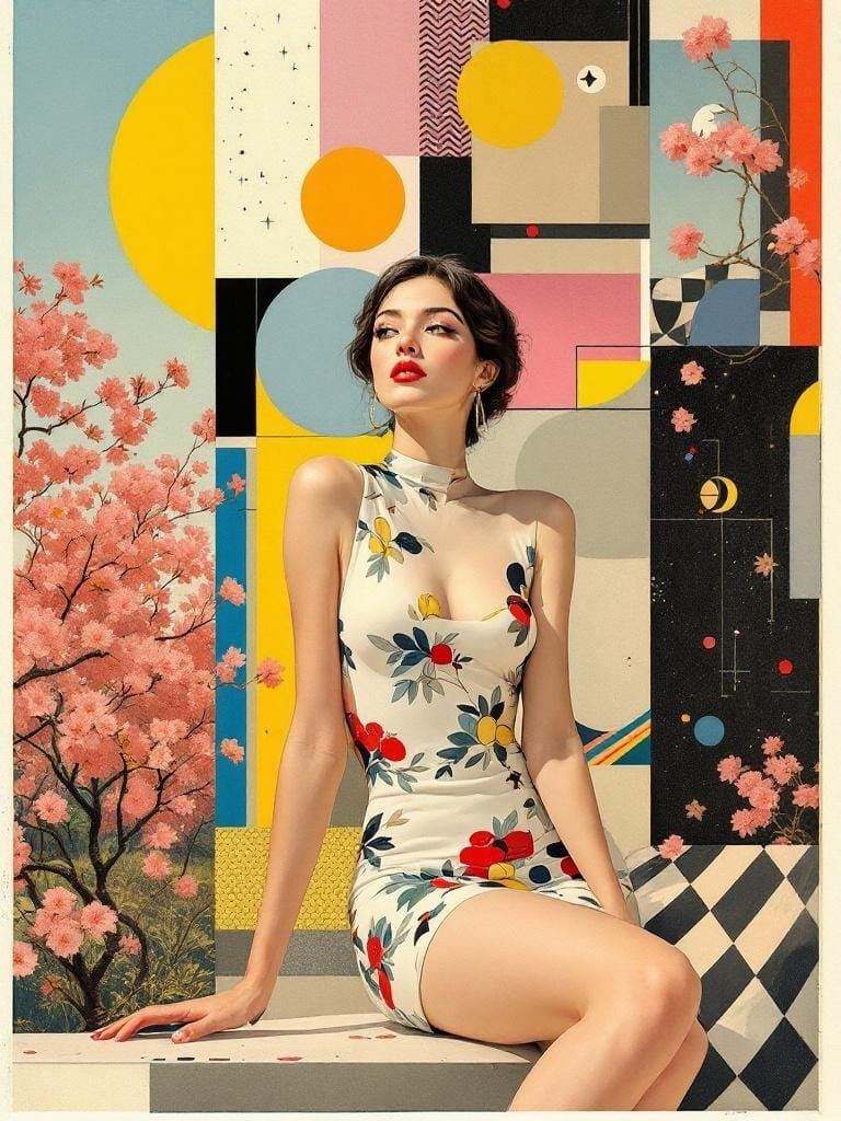 Surreal Pin-Up in Retro Geometric Garden