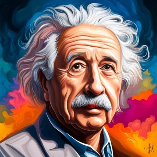 Colorful Einstein Portrait in Splash Art Style