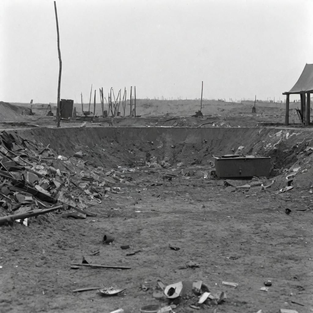 War Pit: 1950s Monochrome Close-Up Photograph