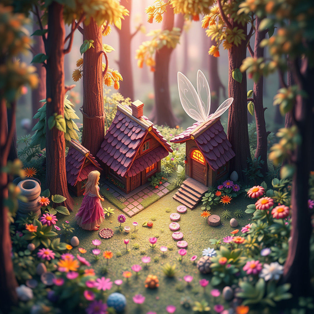 Radiant Fairy in Tiny Forest: Isometric 3D Render
