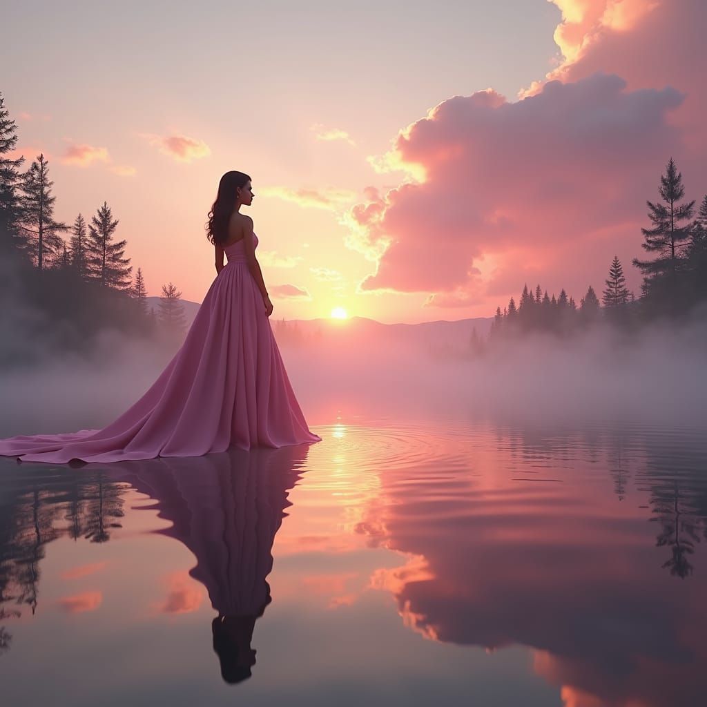 Woman and Reflection at Sunrise: Matte Painting
