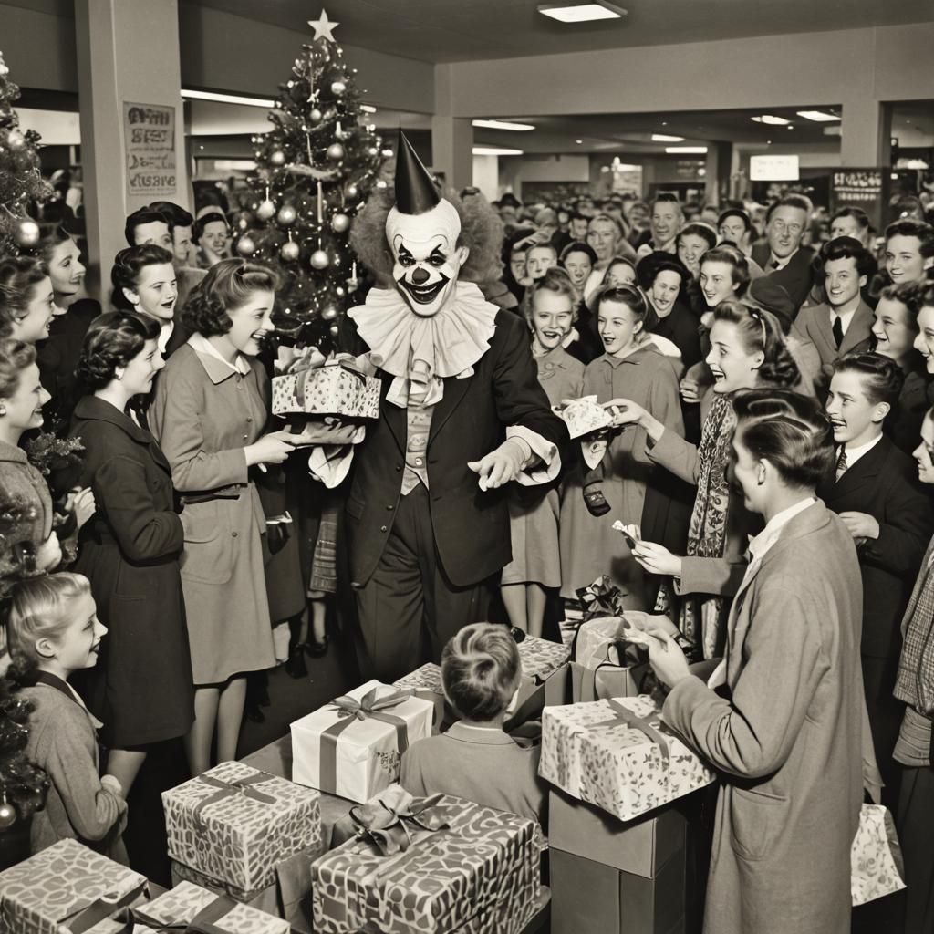 Creepy Clown Christmas: A 1950s Style Photo