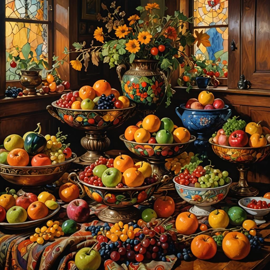 Abundant Harvest Still Life in Art Deco Style