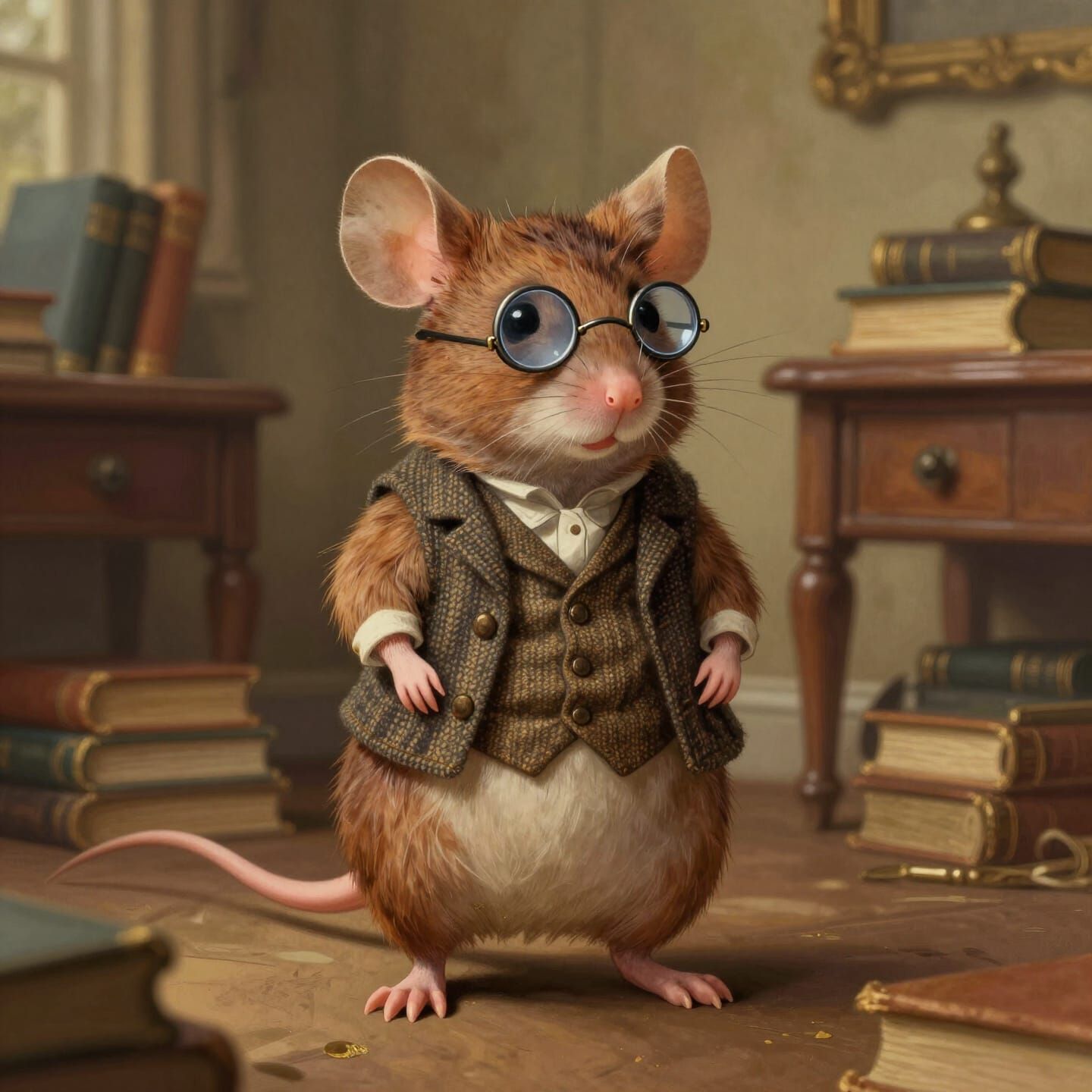 Distinguished Mouse in Tweed Waistcoat, Storybook Style