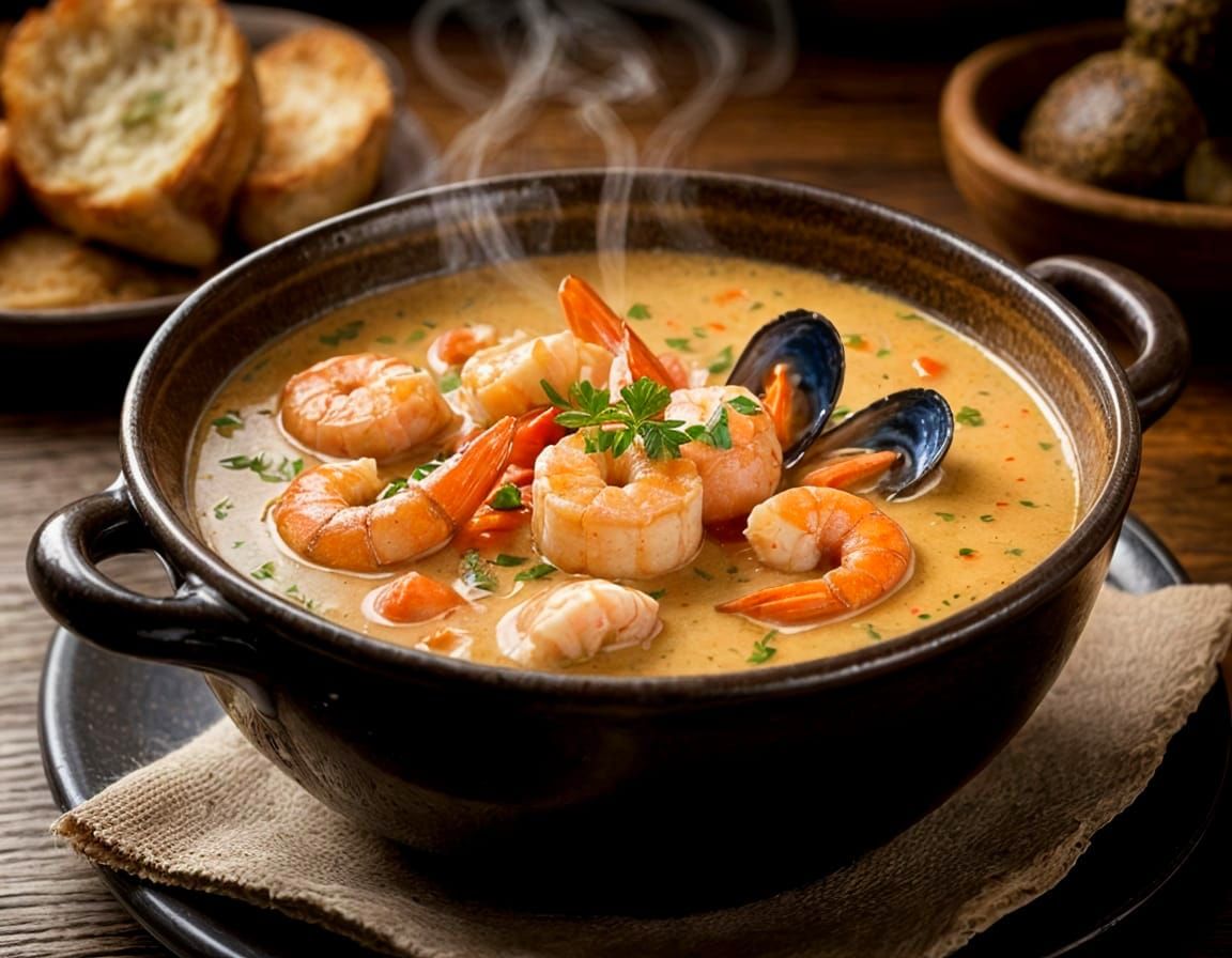 Hyper Realistic Bowl of Seafood Bisque