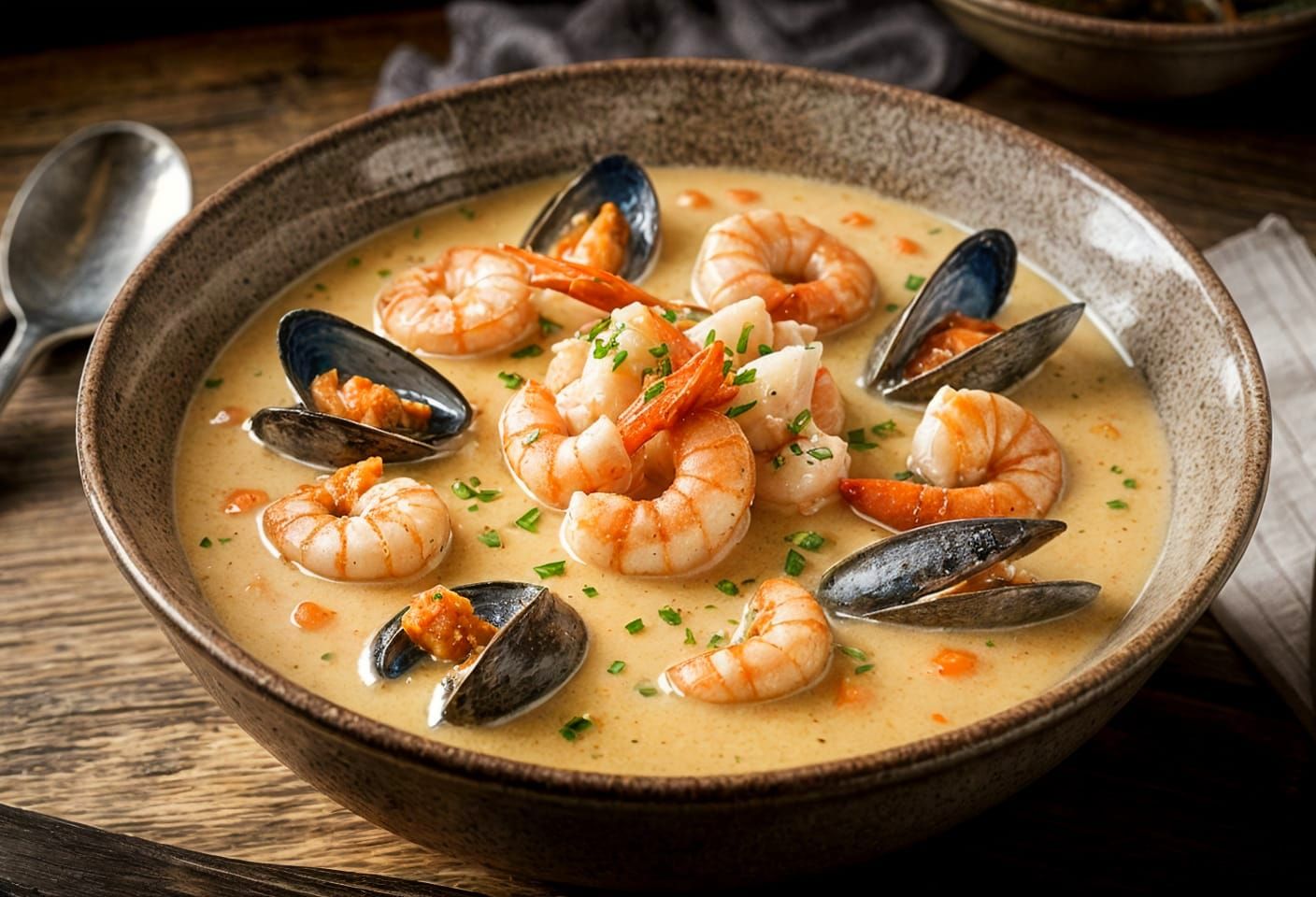 Hyper Realistic Bowl of Seafood Bisque