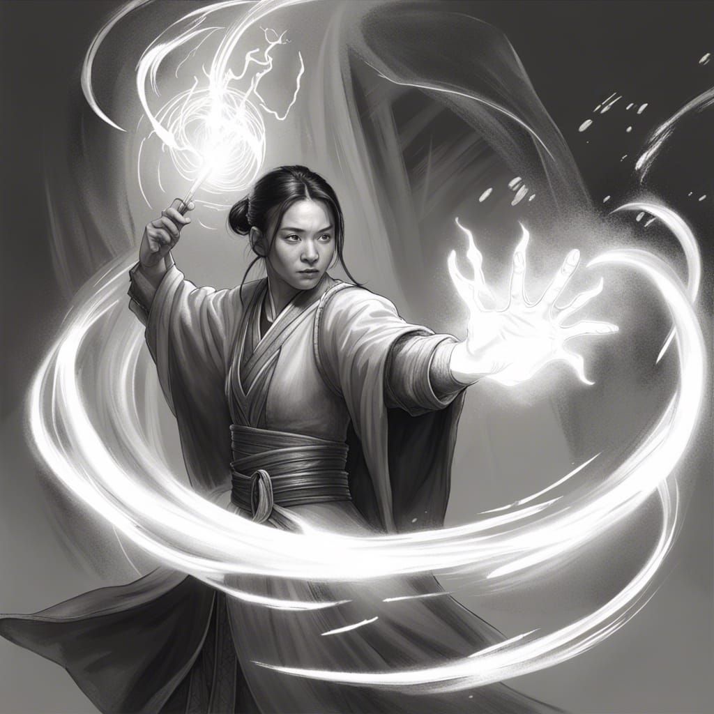 Archmage Counters Spell in Monochromatic Sketch