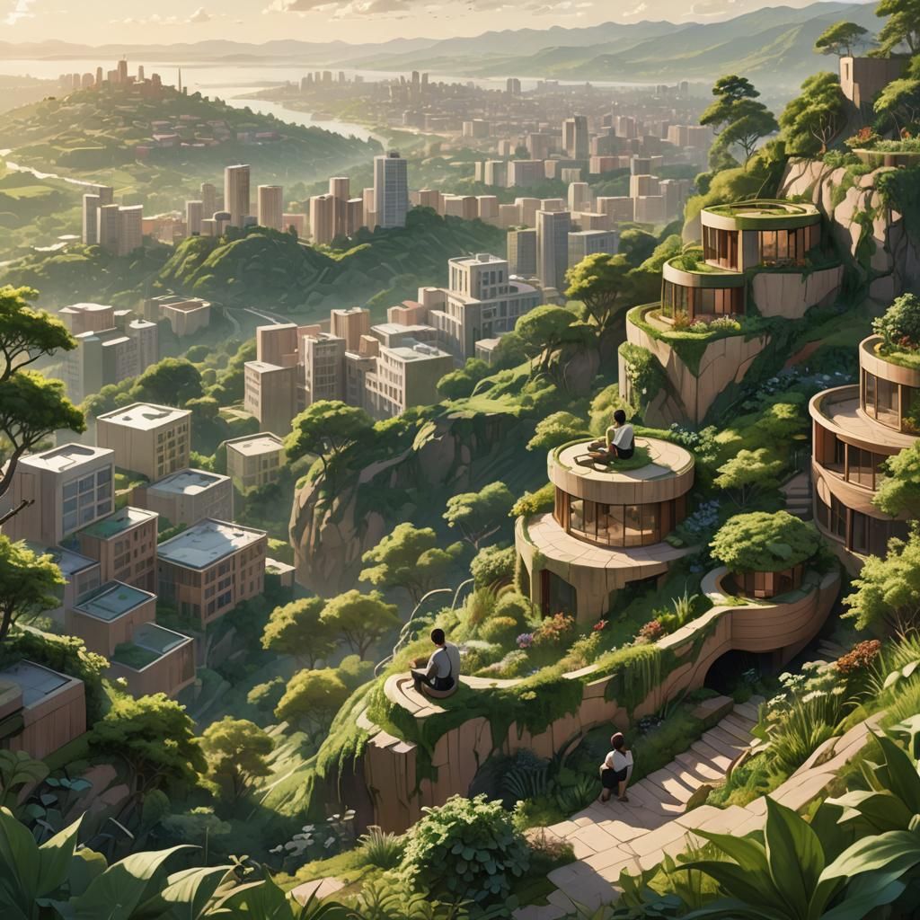 Hillside City Garden: Concept Art of Tranquil Ambiance