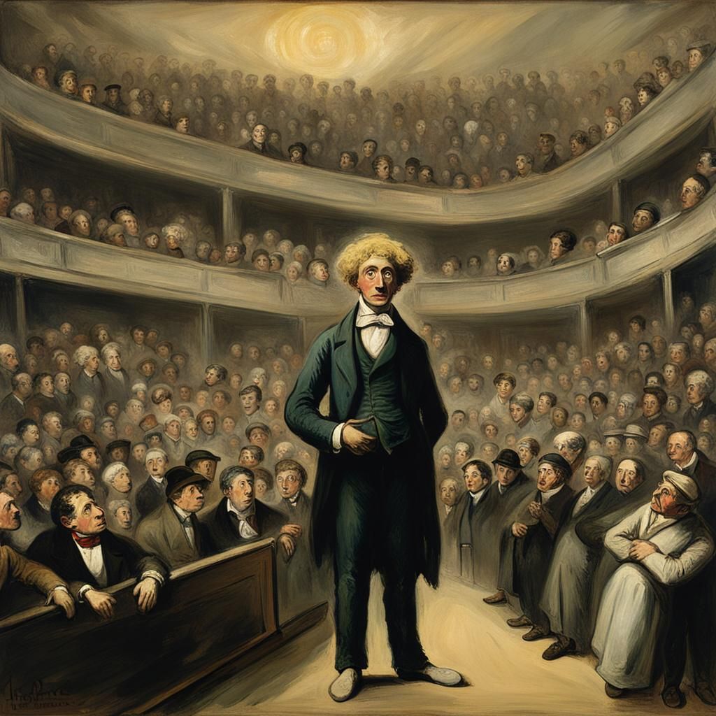 Harpo Marx in Crowded Auditorium: Daumier-style Oil Painting