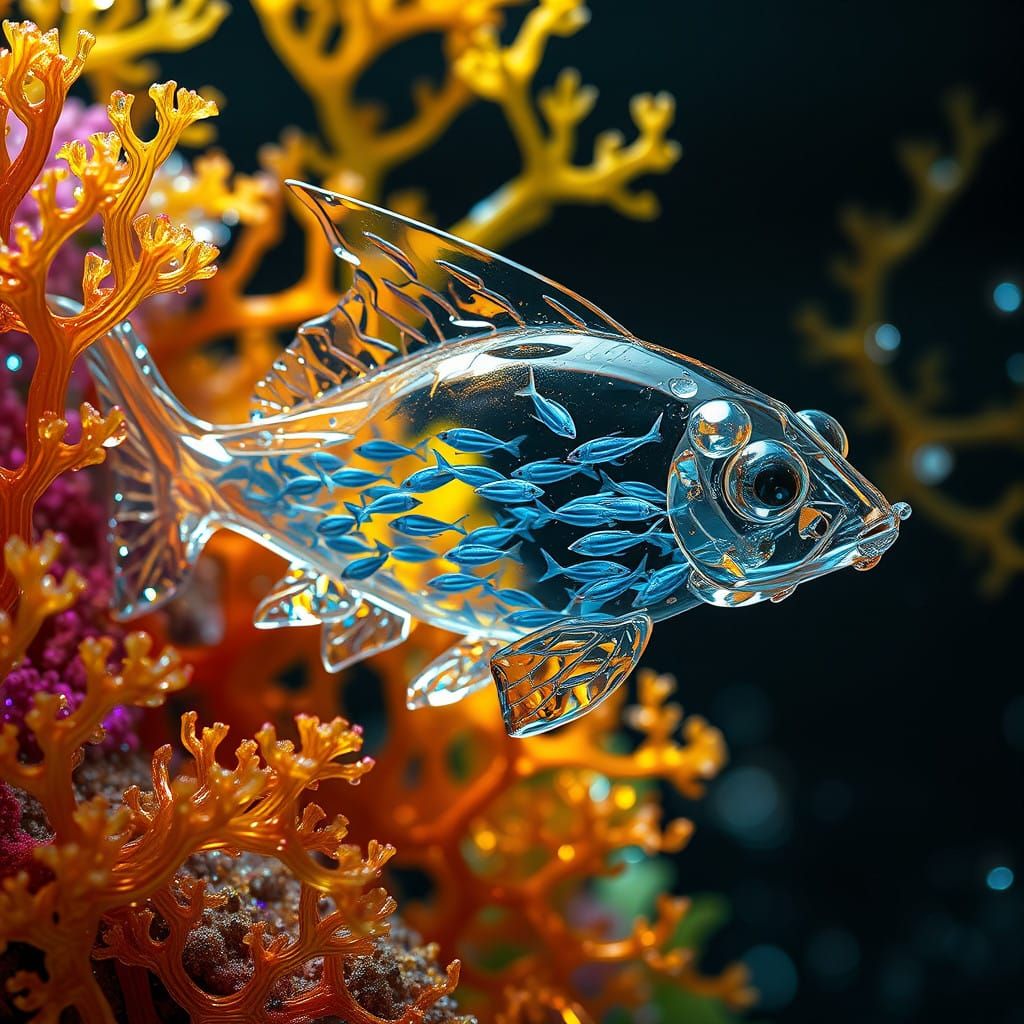 Glass Catfish in Vibrant Coral Reef Scene