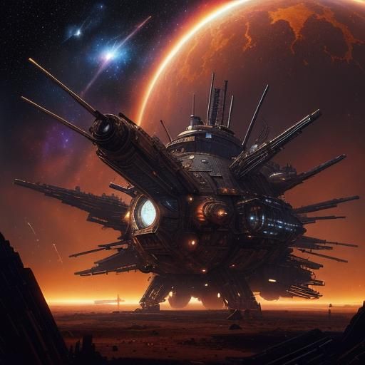 Rusty Spaceship Lost in Space: Retrofuturist Sci-Fi Art