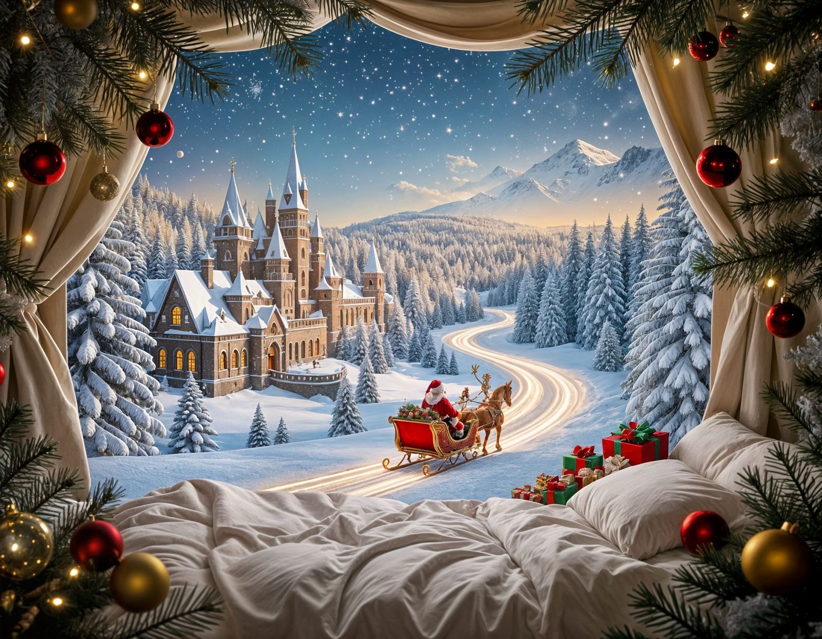 Fairy Tale Diorama: Santa's Sleigh Ride in Snowy Forest