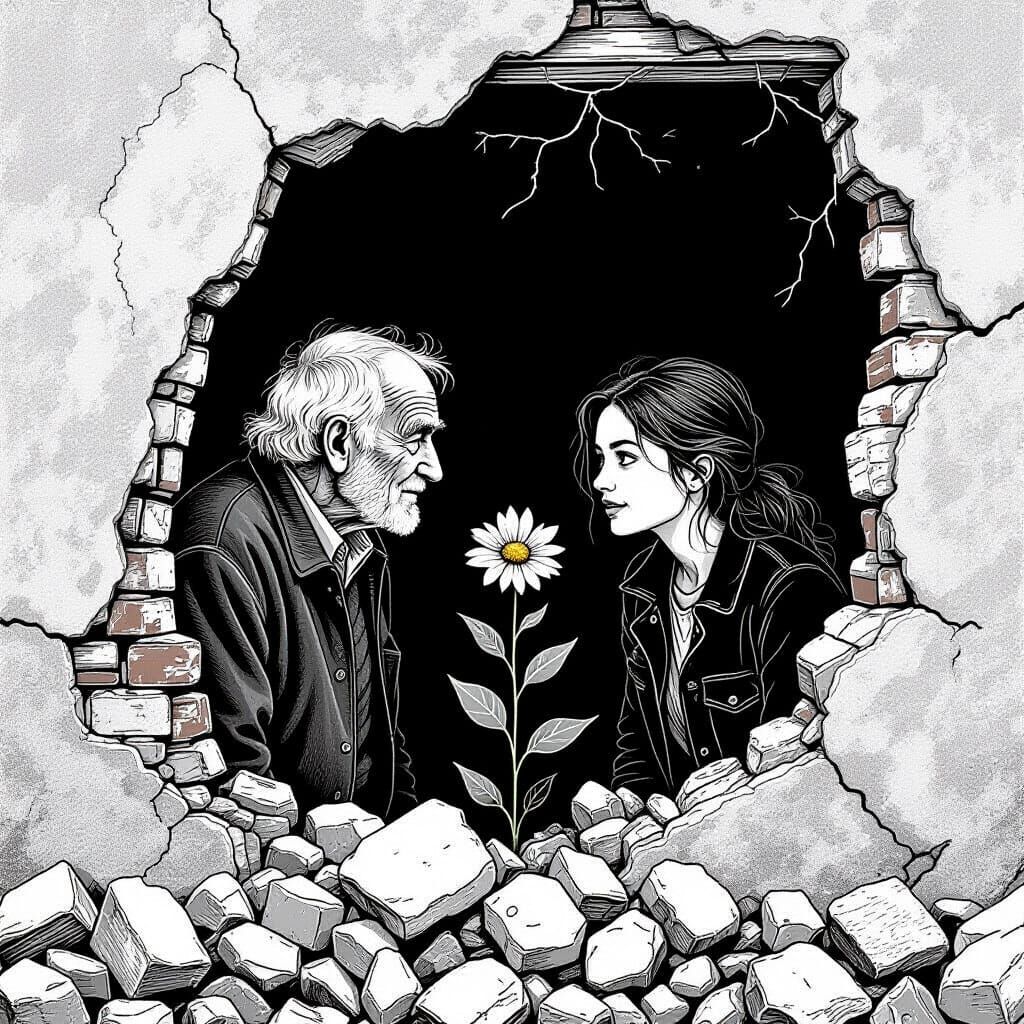 Hopeful Line Art: Flower in the Rubble