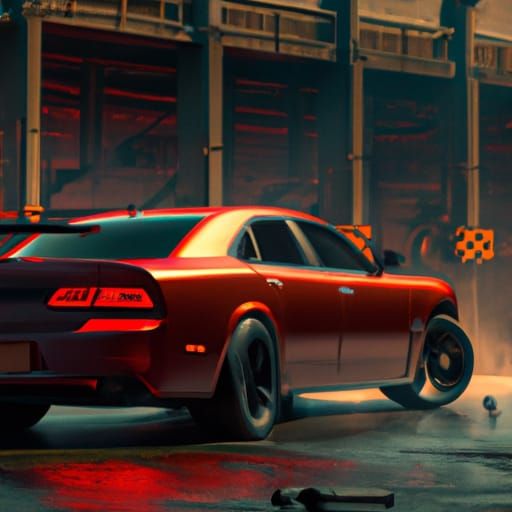 Dodge Charger Parked: Detailed Matte Painting