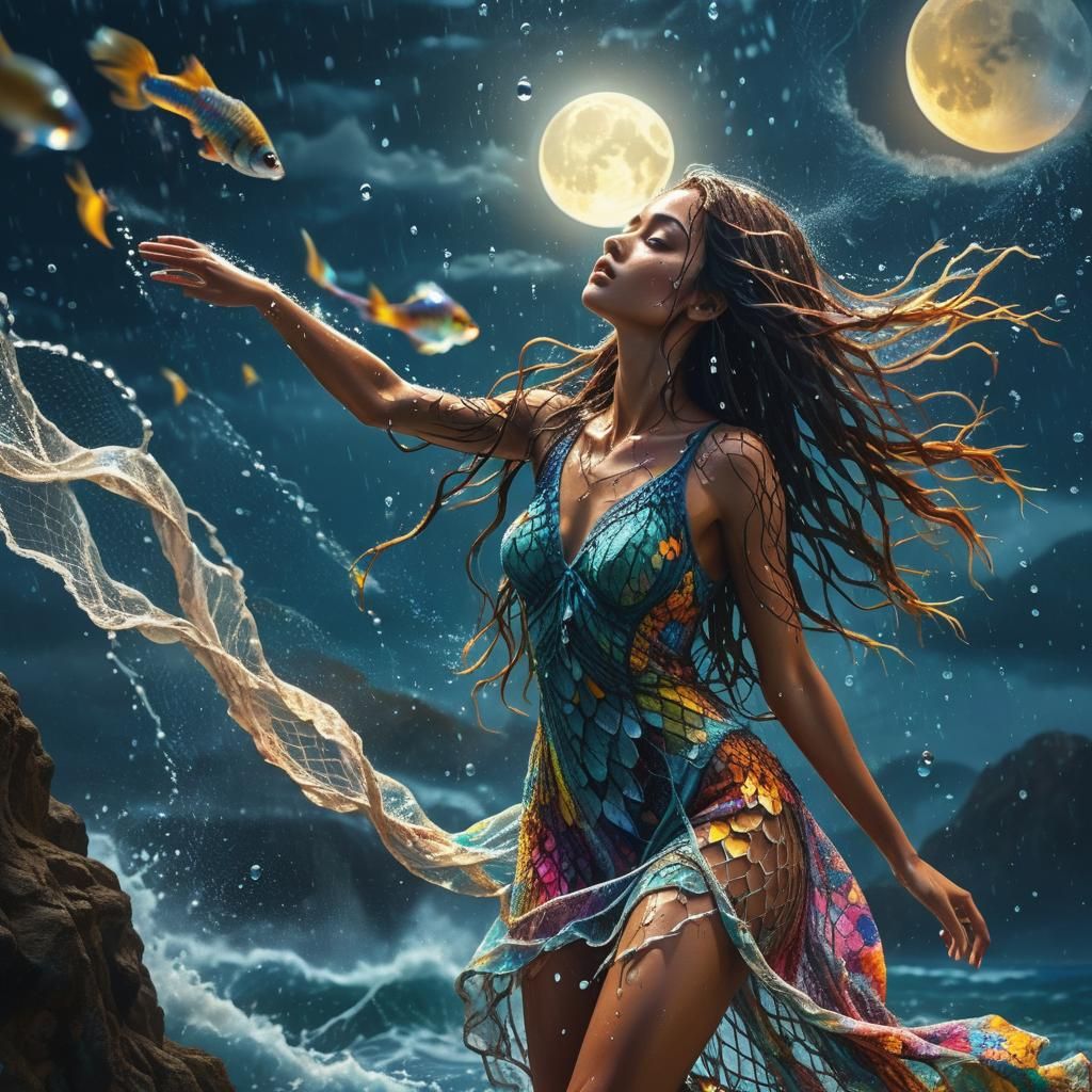 Goddess Dive into Ocean at Full Moon