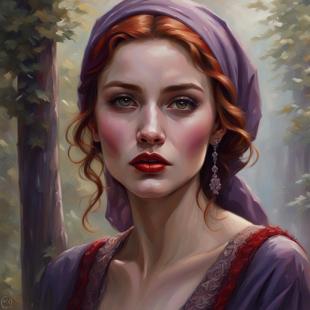 Stunning Young Woman Portrait in Digital Oil Painting
