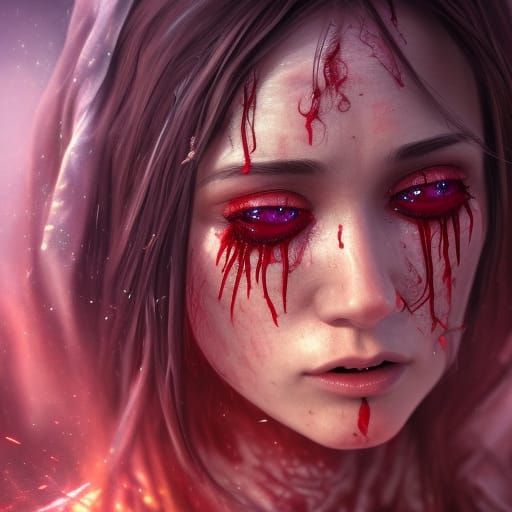 Disturbing Image of Dying Woman Crying Blood