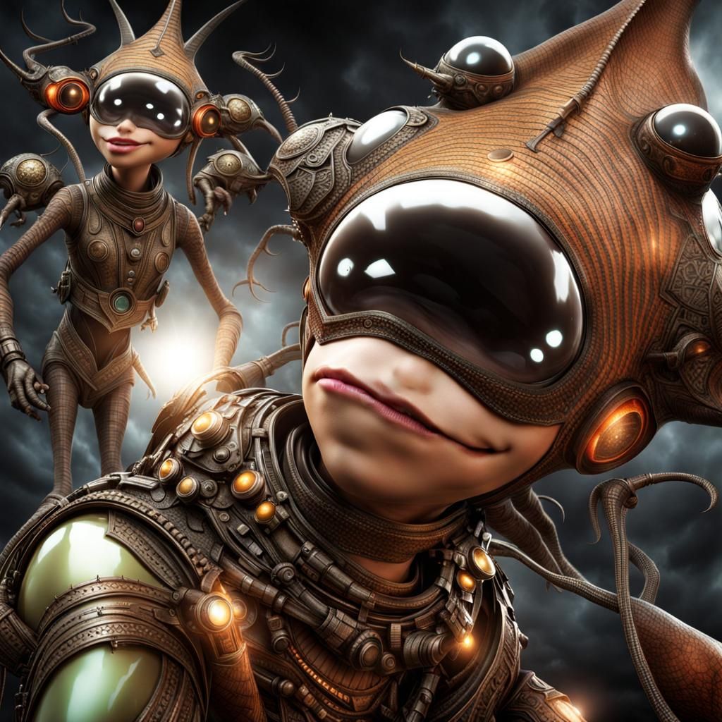 Hyperrealistic Aliens in Elegant Attire, Captured in Stunnin...