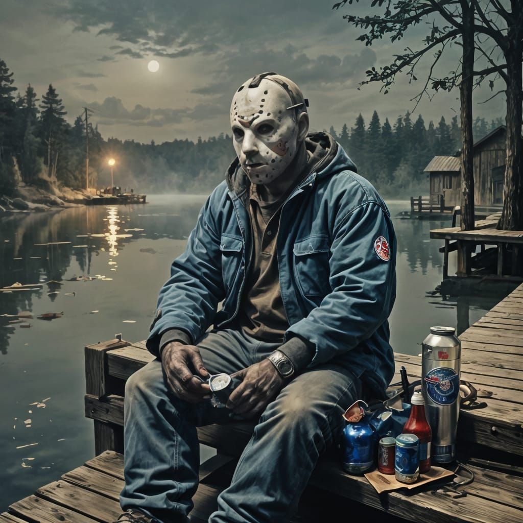 Jason Voorhees Enjoys a Refreshing Beer