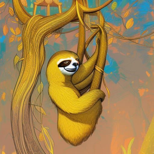 Sloth in Treehouse with Luminous Colors