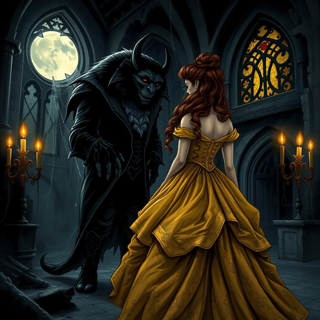 Dark Belle and Beast in Gothic Castle