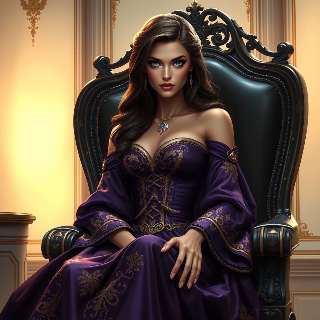 Regal Fantasy Woman in Purple and Gold Gown