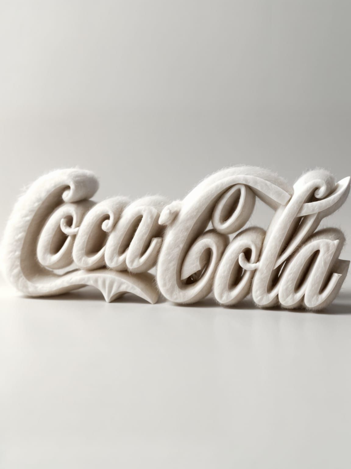 Coca-Cola Logo in Luxurious White Fur Texture